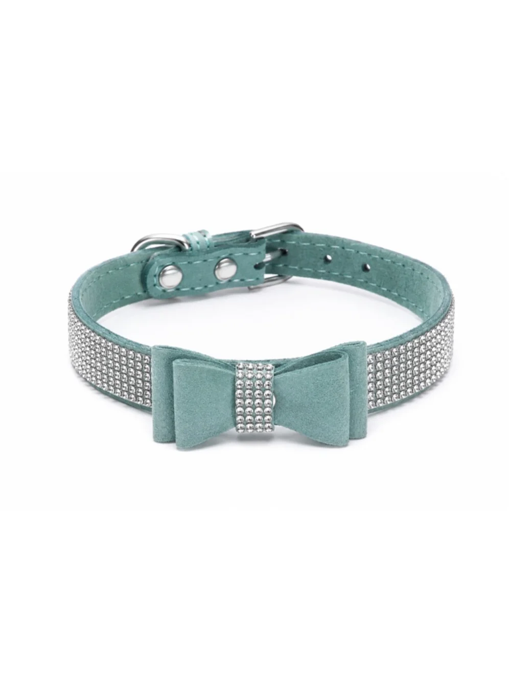 Blue Rhinestone Bow Collar Medium